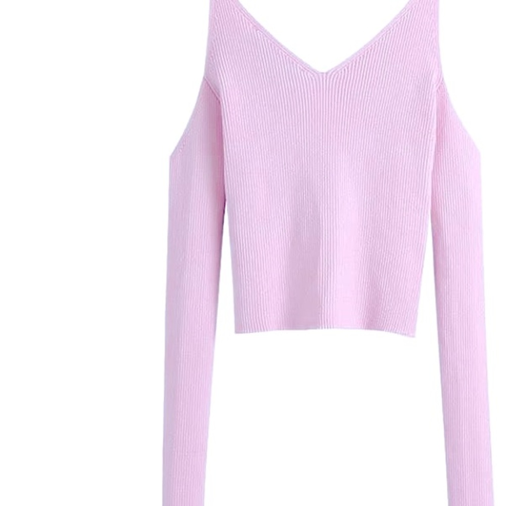 NWT Zara Knitted Off The Shoulder Pink Sweater Size S